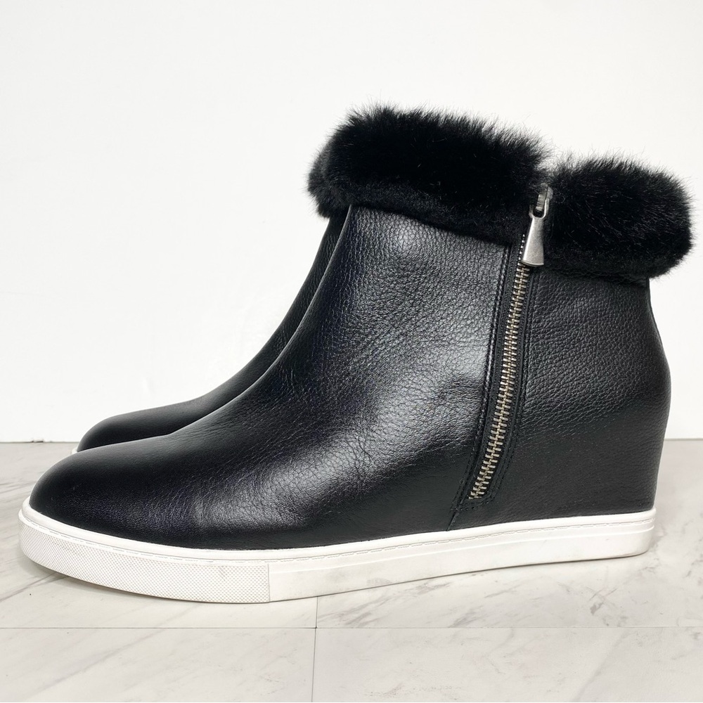 Paolo Flossie Black Faux Fur Cuff Hidden Wedge Bootie 11M
